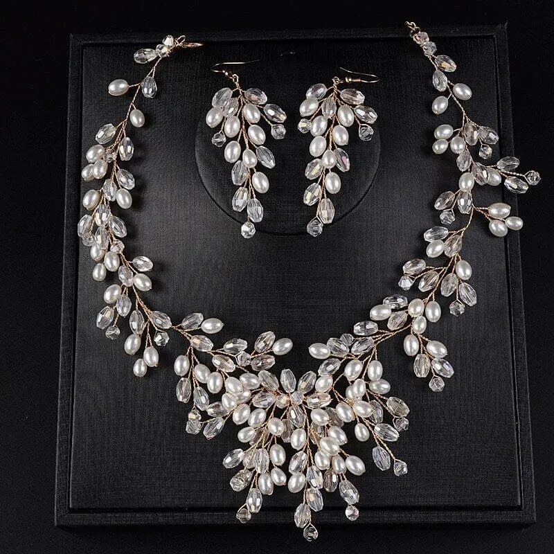 Oval Pearl Necklace and Earrings 3PC Jewelry Set, Wedding Pearl Wire Necklace Set, Large Bridal Pearl Necklace Set