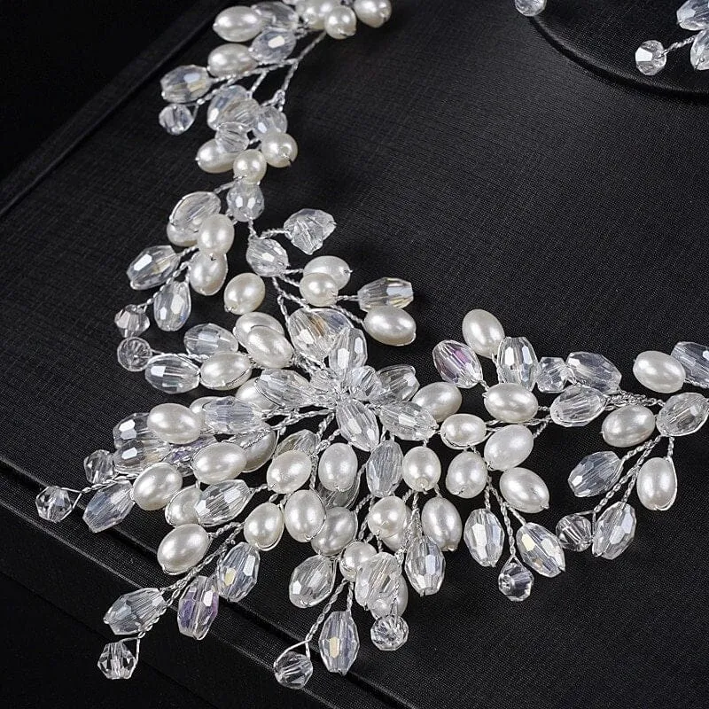 Oval Pearl Necklace and Earrings 3PC Jewelry Set, Wedding Pearl Wire Necklace Set, Large Bridal Pearl Necklace Set