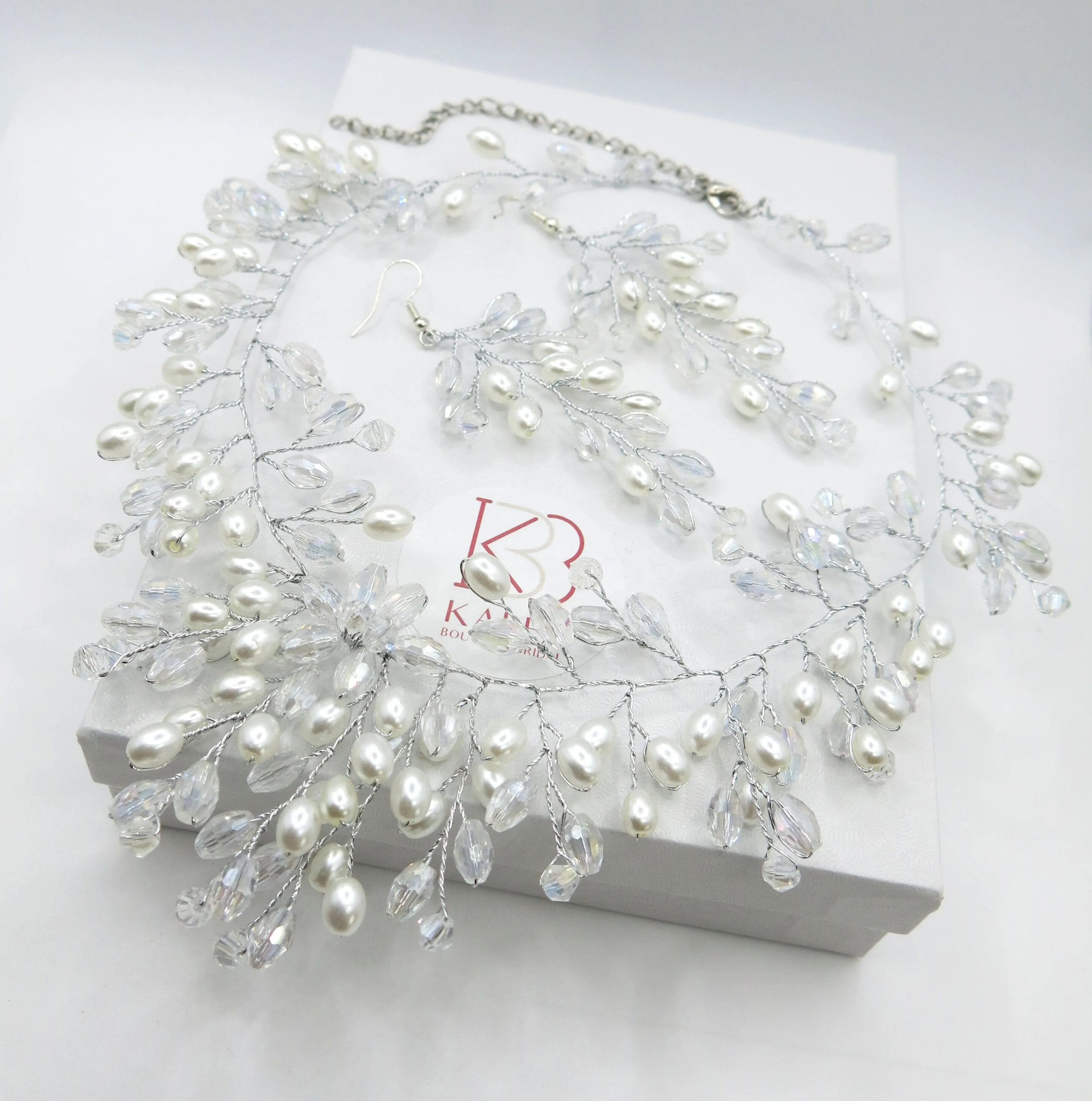 Oval Pearl Necklace and Earrings 3PC Jewelry Set, Wedding Pearl Wire Necklace Set, Large Bridal Pearl Necklace Set