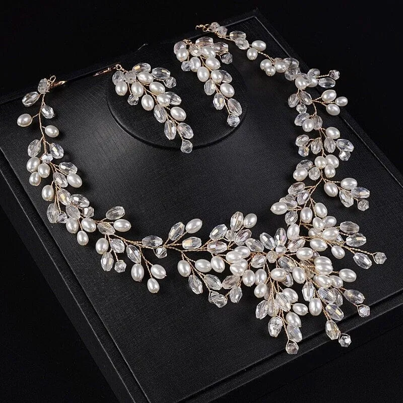 Oval Pearl Necklace and Earrings 3PC Jewelry Set, Wedding Pearl Wire Necklace Set, Large Bridal Pearl Necklace Set