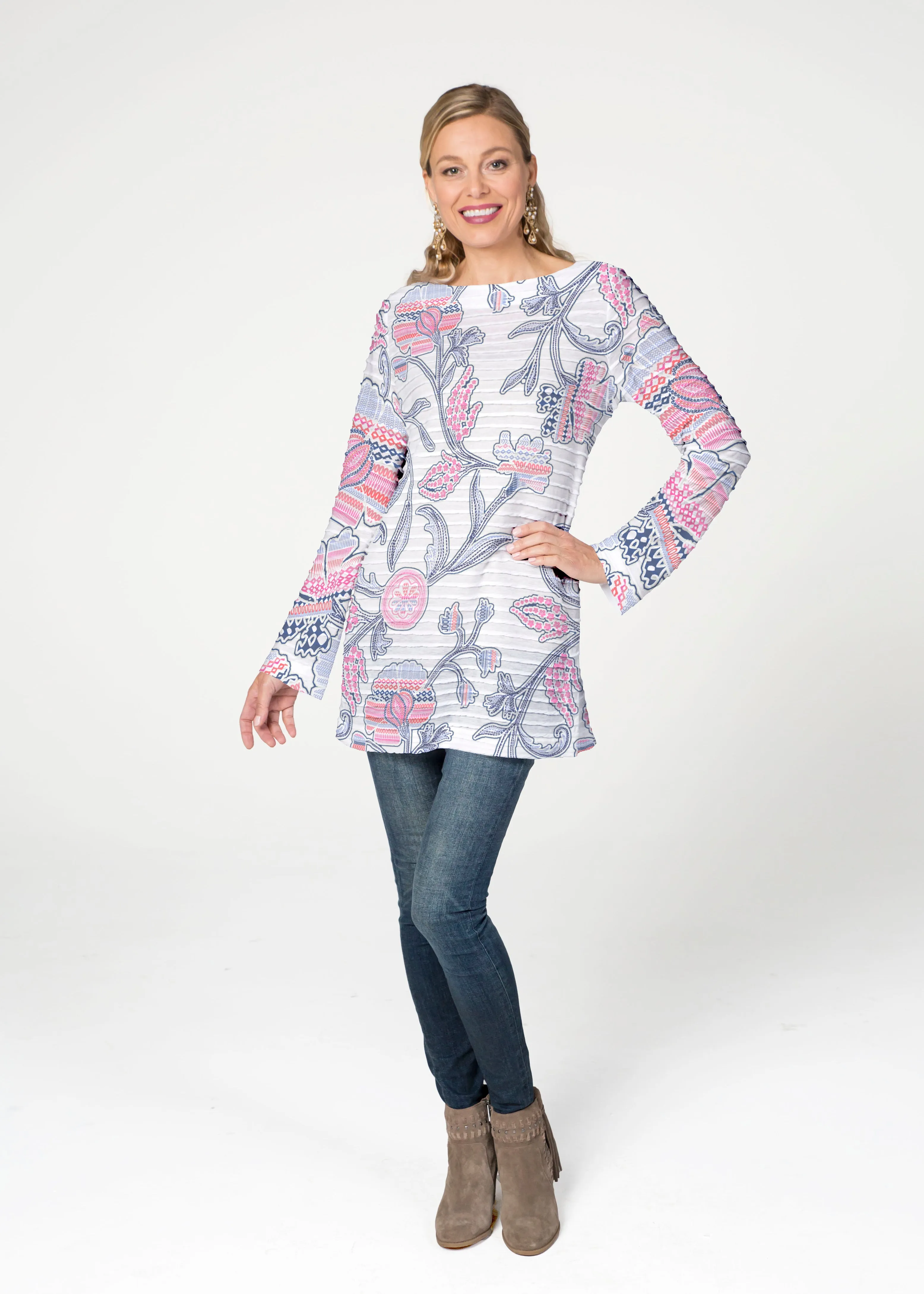Patterns at Play Pink (7839) ~ Banded Boatneck Tunic