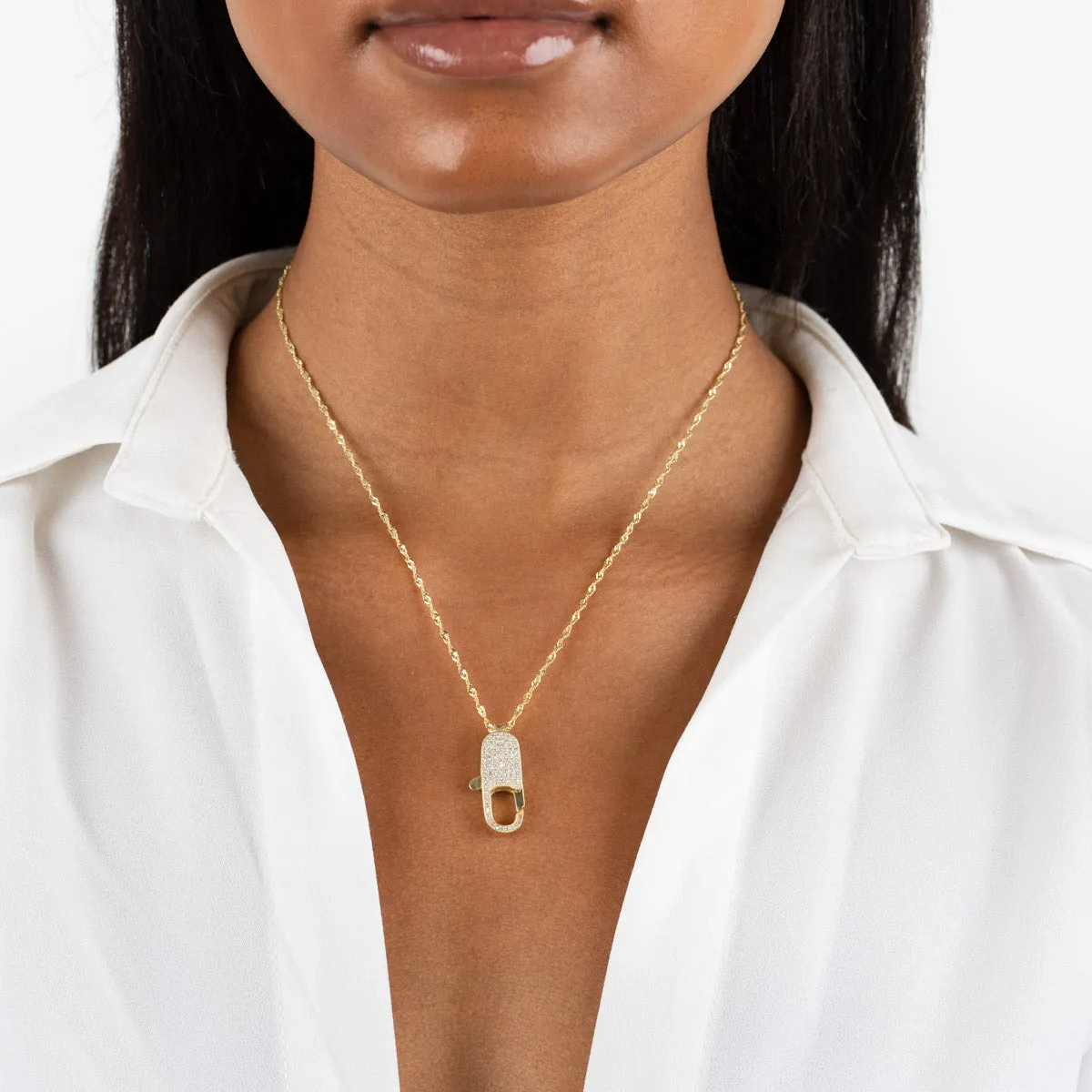 Pavé Clasp Singapore Chain Necklace