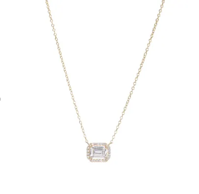 Pave Outlined Baguette Solitaire Pendant Necklace