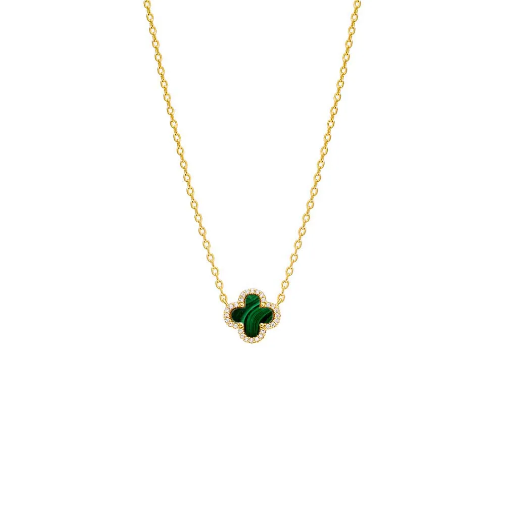 Pave Outlined Four Leaf Clover Necklace