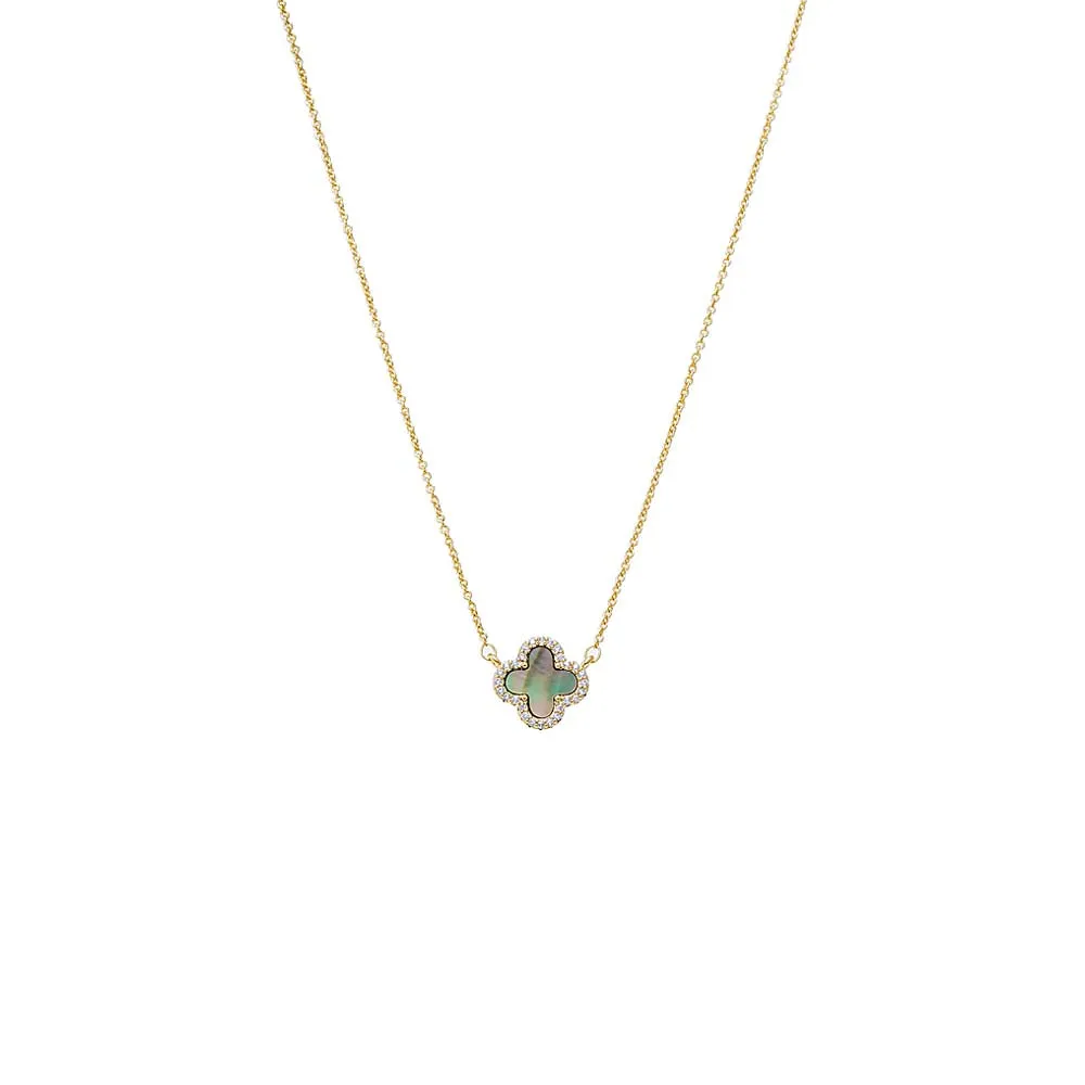 Pave Outlined Four Leaf Clover Necklace