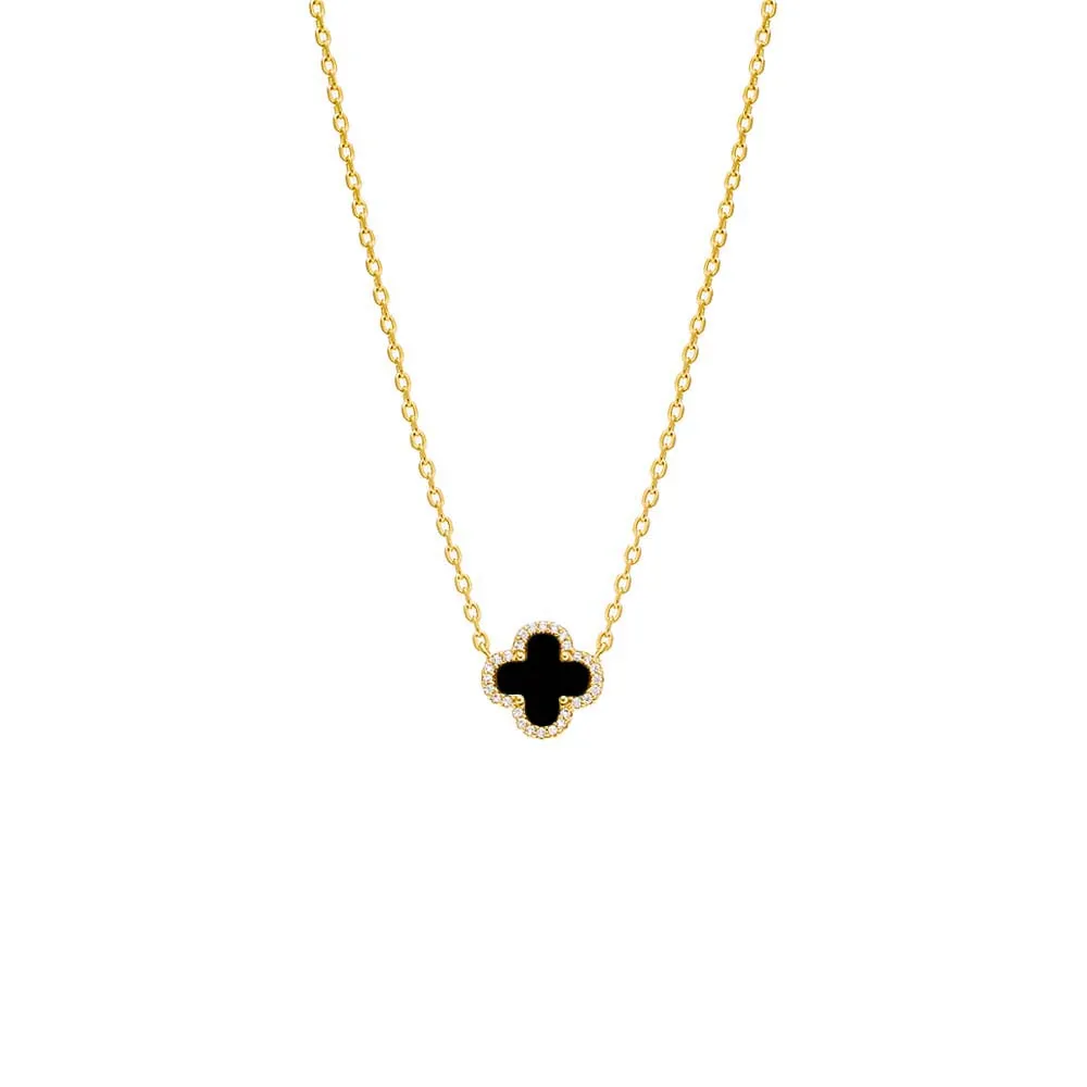 Pave Outlined Four Leaf Clover Necklace