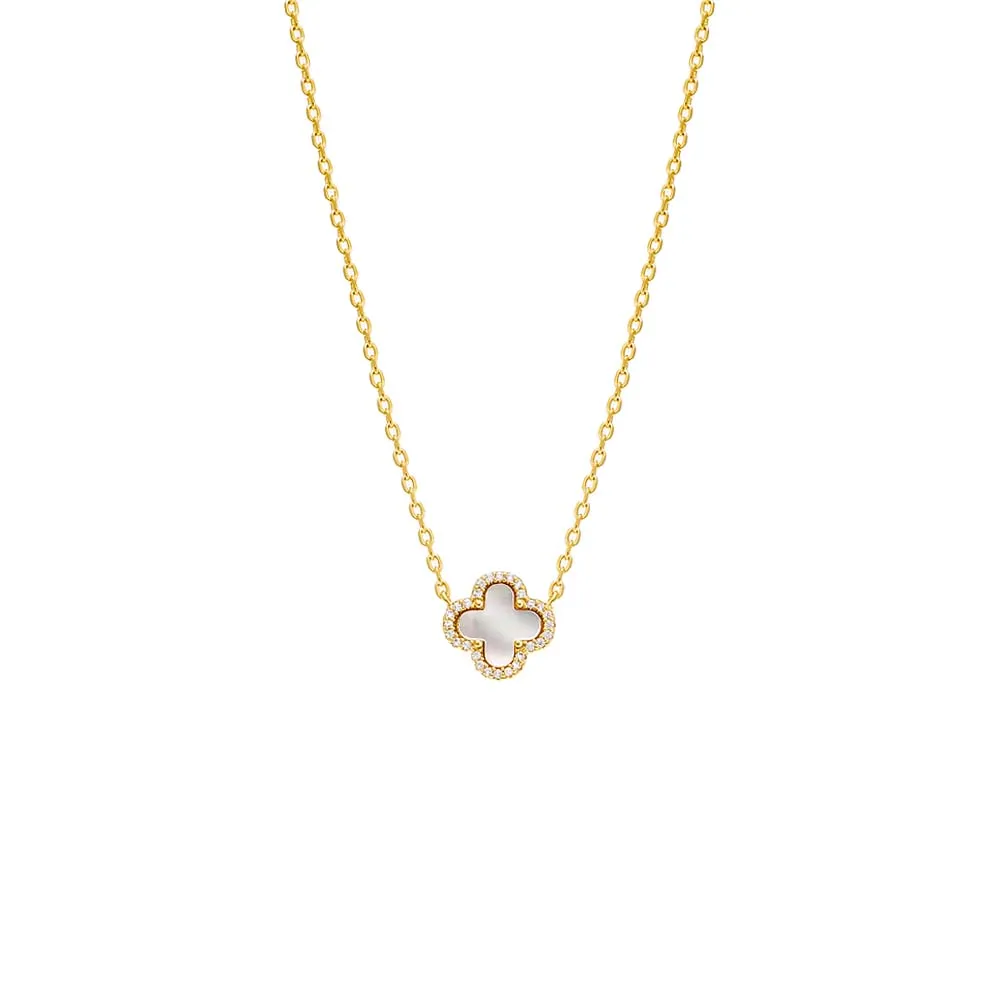 Pave Outlined Four Leaf Clover Necklace