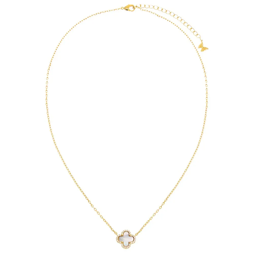 Pave Outlined Four Leaf Clover Necklace