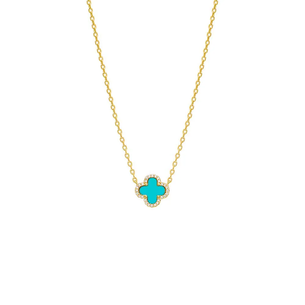 Pave Outlined Four Leaf Clover Necklace