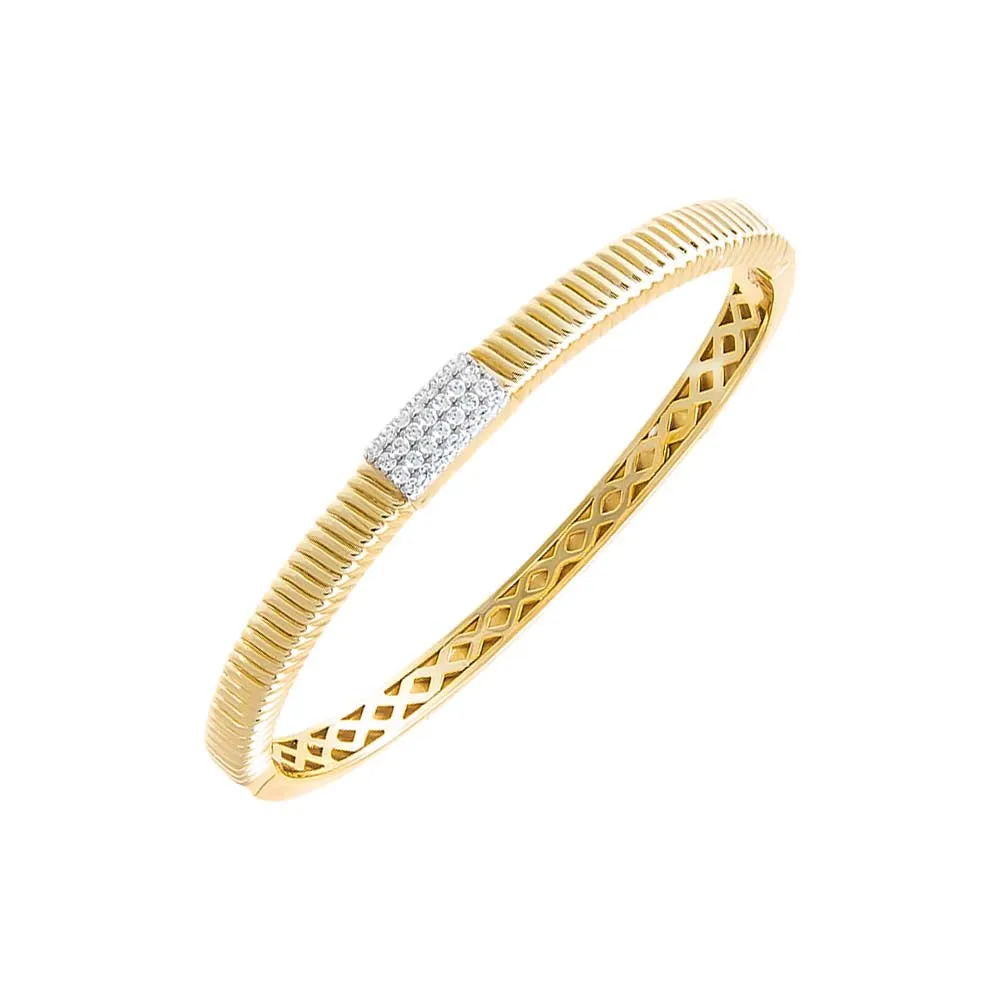 Pave Square Ridged Bangle Bracelet
