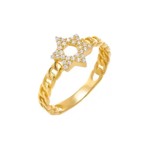 Pave Star Of David Cuban Ring