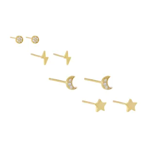 Pavé/Solid Celestial Stud Earring Combo Set