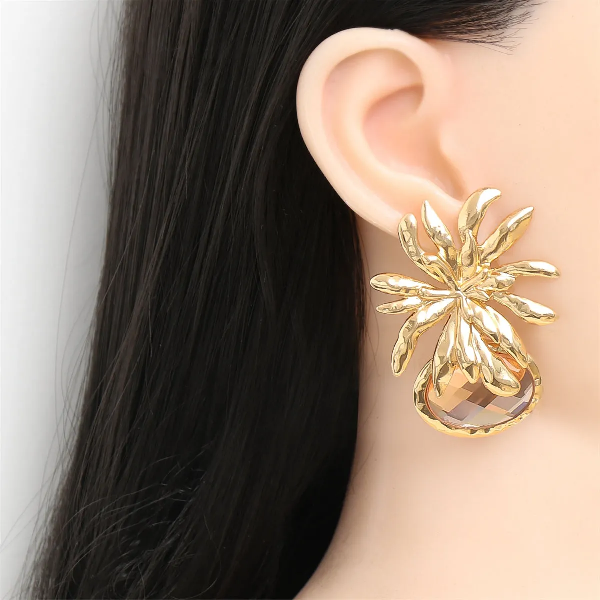 Peach Crystal & 18K Gold-Plated Flower Drop Earrings