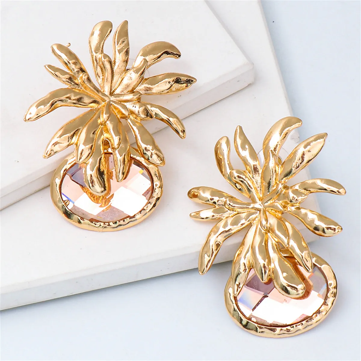 Peach Crystal & 18K Gold-Plated Flower Drop Earrings