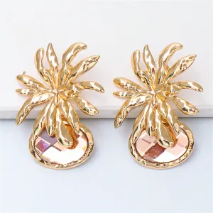 Peach Crystal & 18K Gold-Plated Flower Drop Earrings