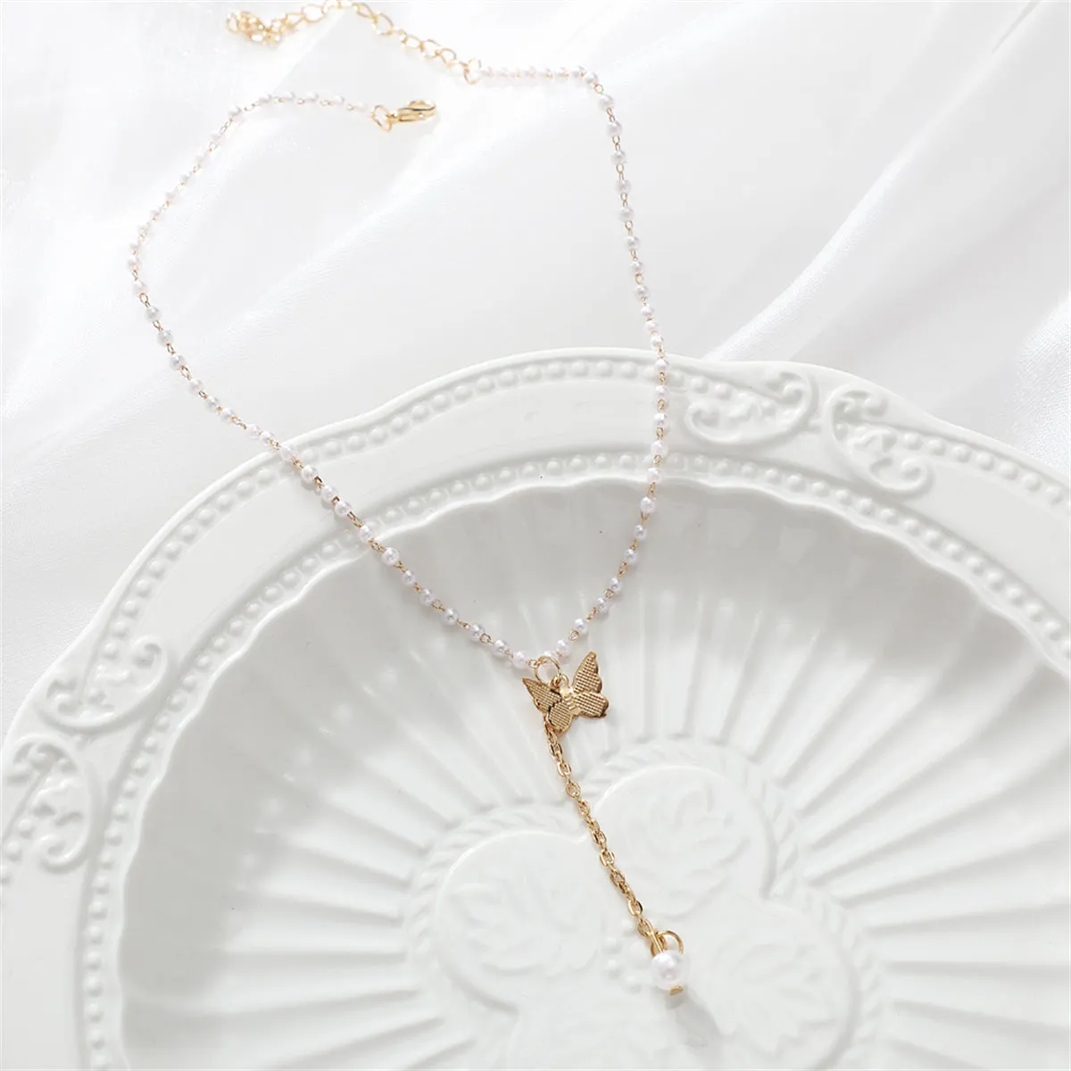 Pearl & 18K Gold-Plated Butterfly Drop Necklace