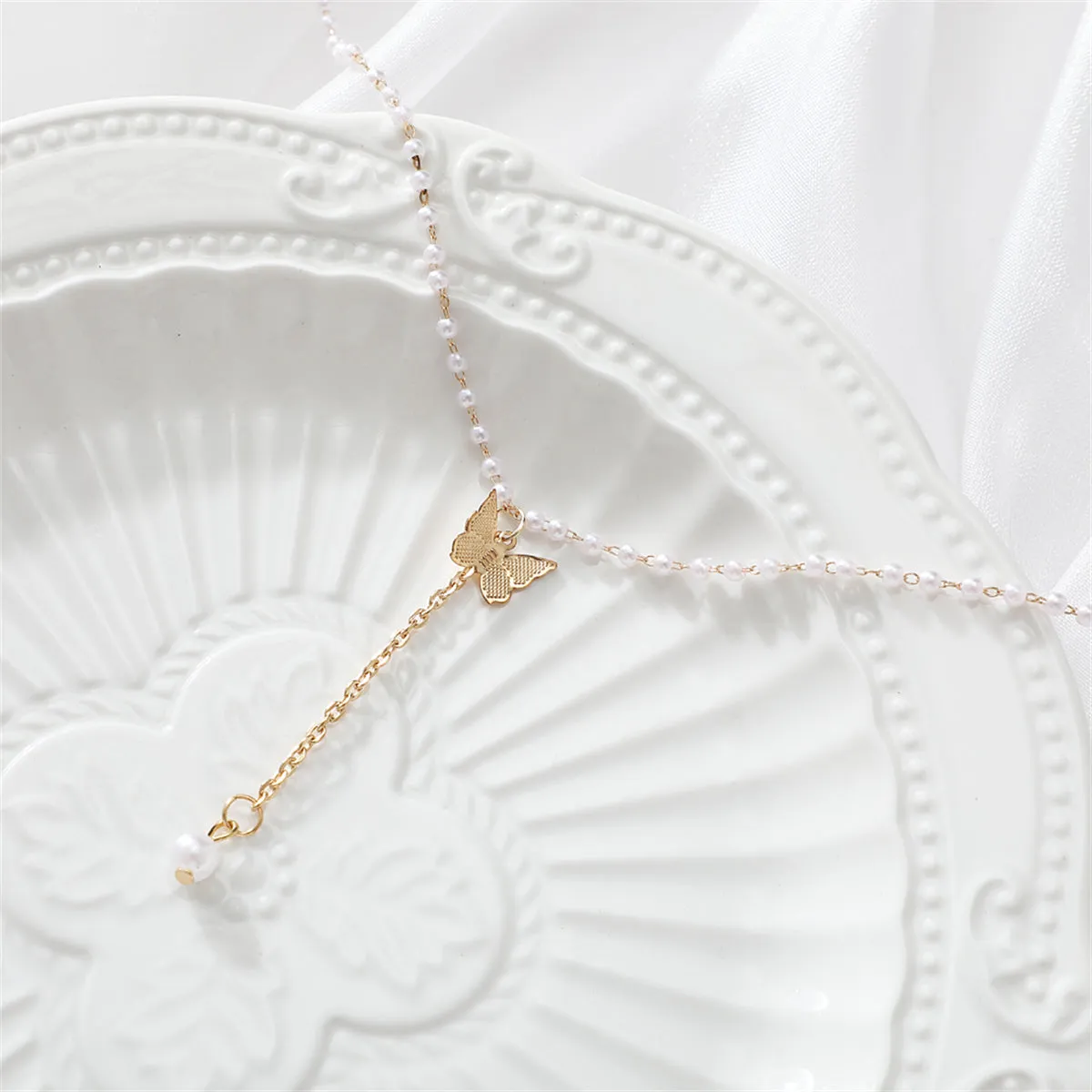 Pearl & 18K Gold-Plated Butterfly Drop Necklace