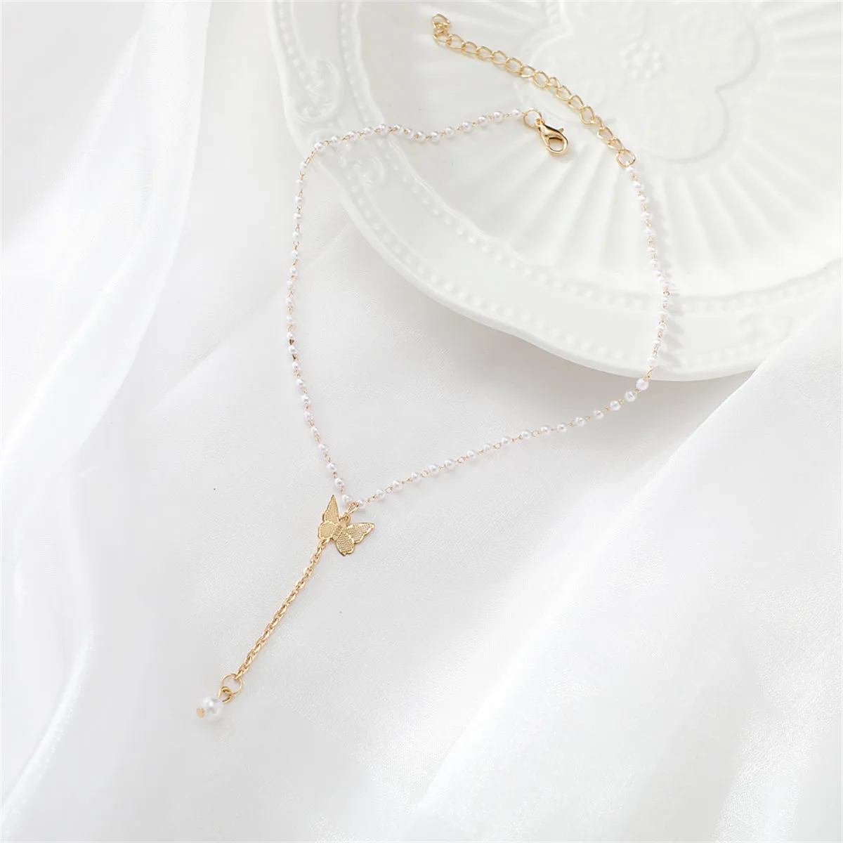 Pearl & 18K Gold-Plated Butterfly Drop Necklace