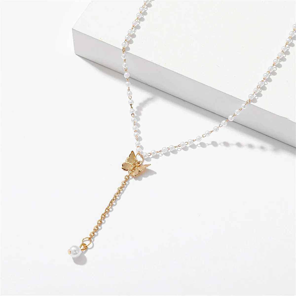 Pearl & 18K Gold-Plated Butterfly Drop Necklace