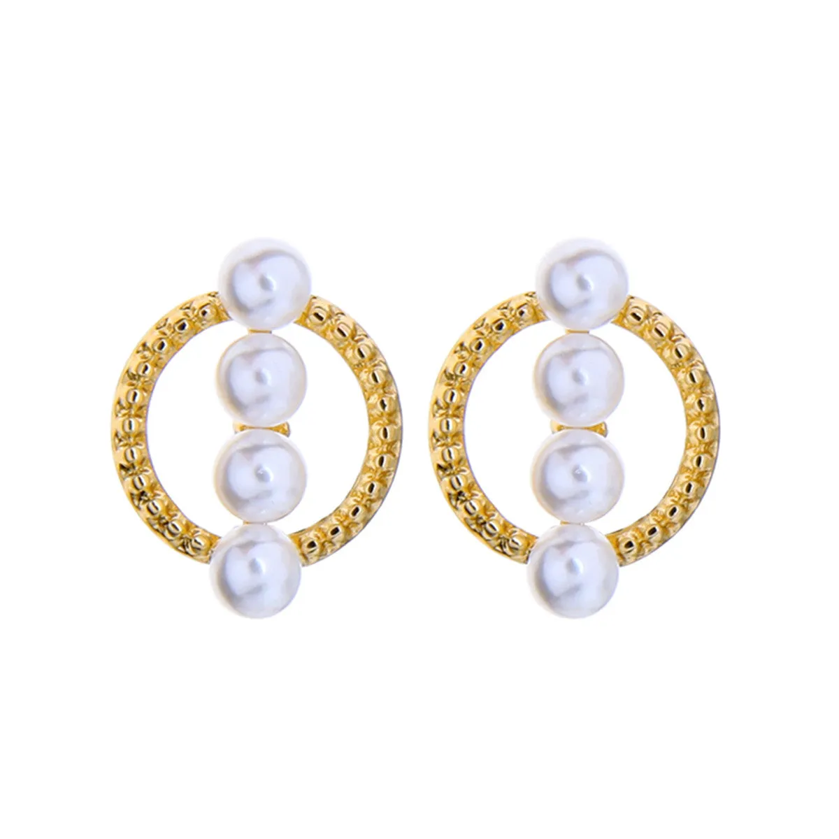 Pearl & 18K Gold-Plated Circle Stud Earrings