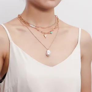 Pearl & Turquoise 18K Gold-Plated Heart Pendant Layered Necklace