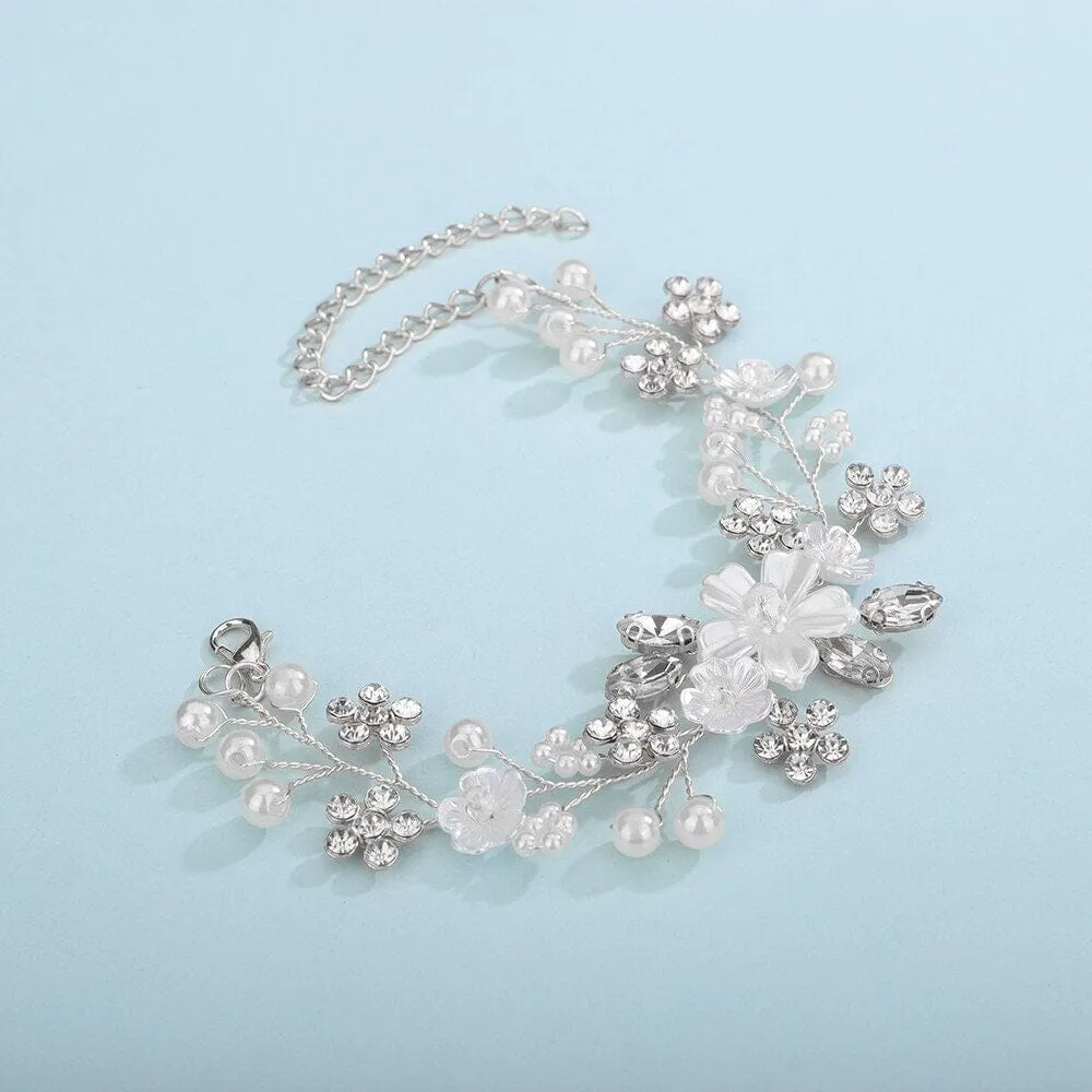 Pearl Flower Bridal 3 PC Jewelry Set, Wedding Floral Necklace and Earrings Jewelry, Crystal Flower Wedding Necklace Set