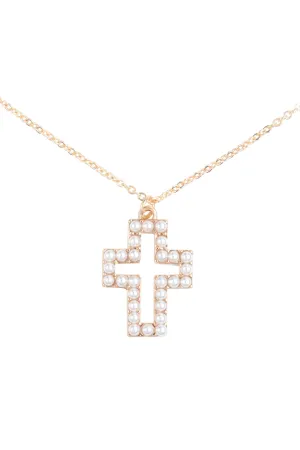 PEARL OPEN CROSS PENDANT NECKLACE