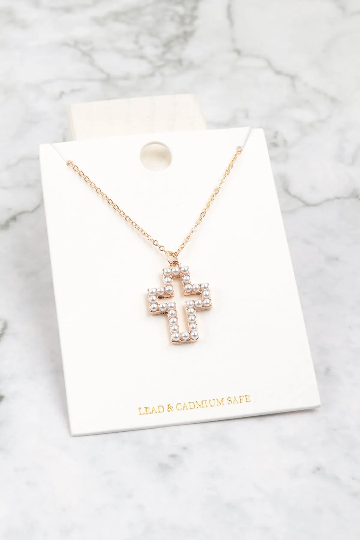 PEARL OPEN CROSS PENDANT NECKLACE