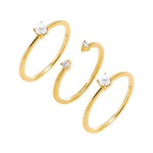 Pearl X CZ Triple Band Ring