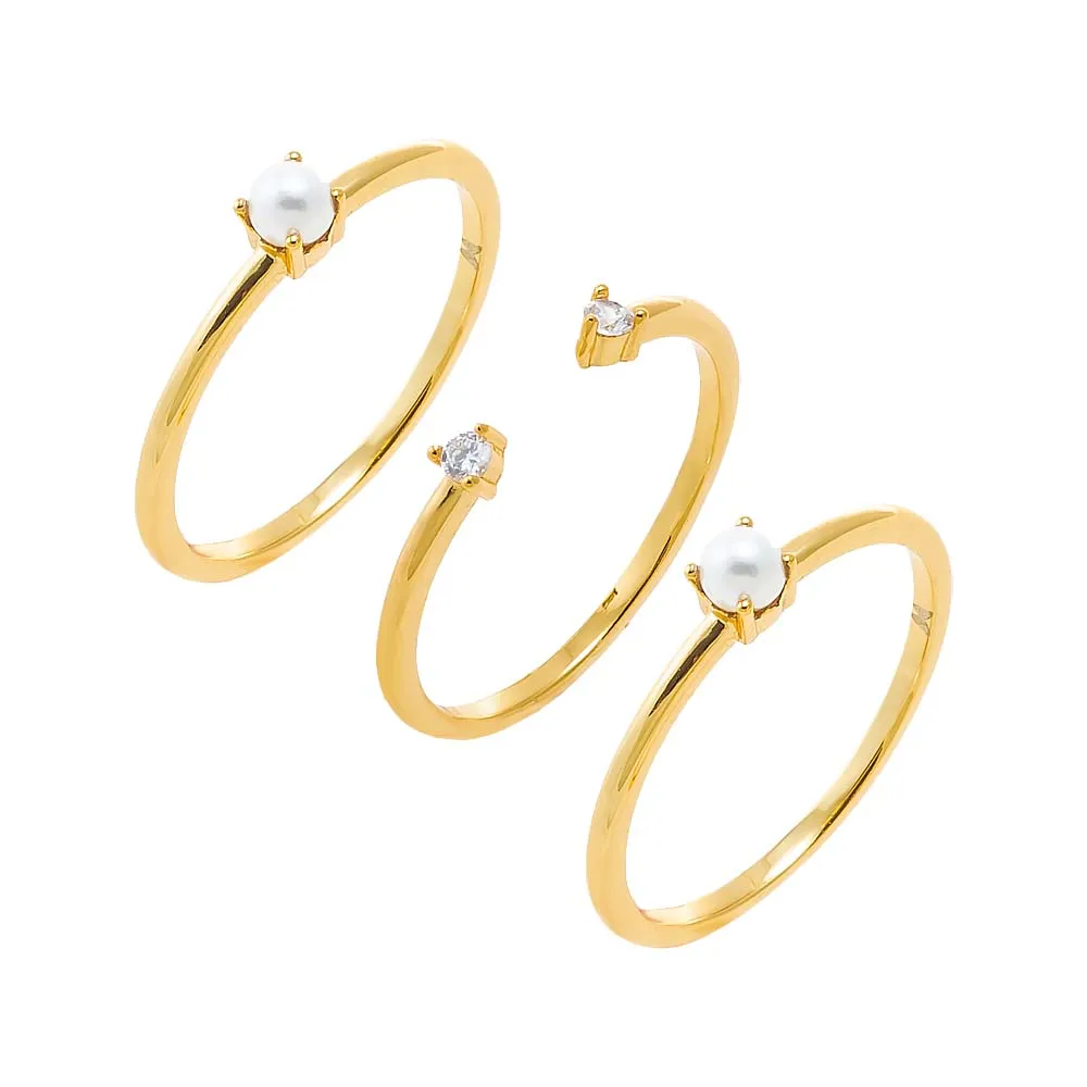 Pearl X CZ Triple Band Ring