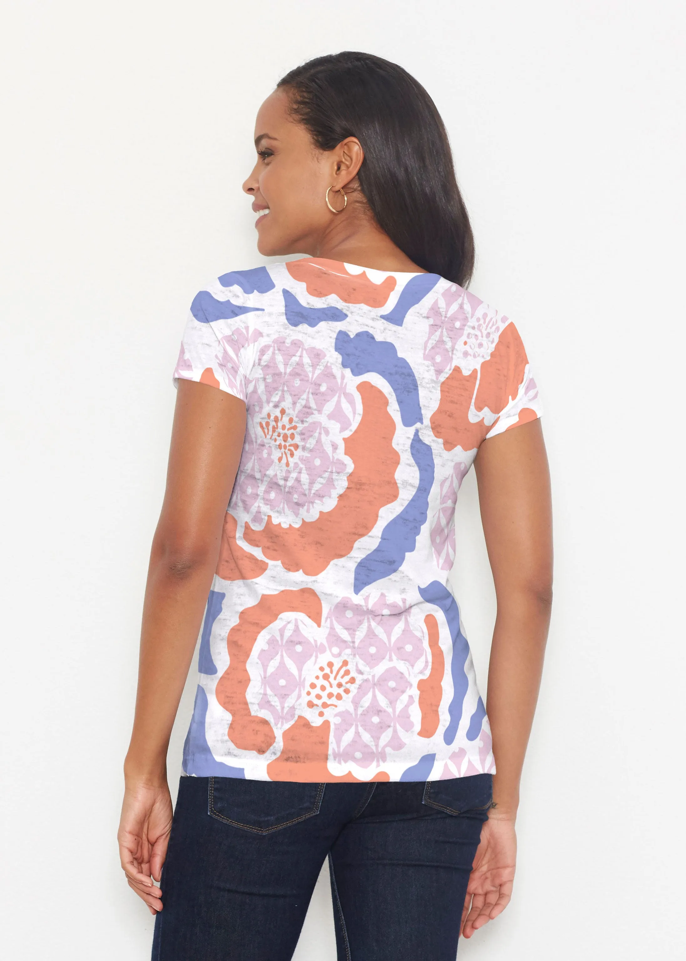 Peonies Pink (8074) ~ Short Sleeve Scoop Shirt