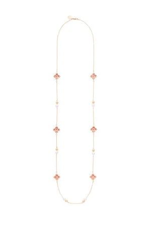 Peranakan Floral Pearl Charm Long Necklace - Rosy Pink Gold
