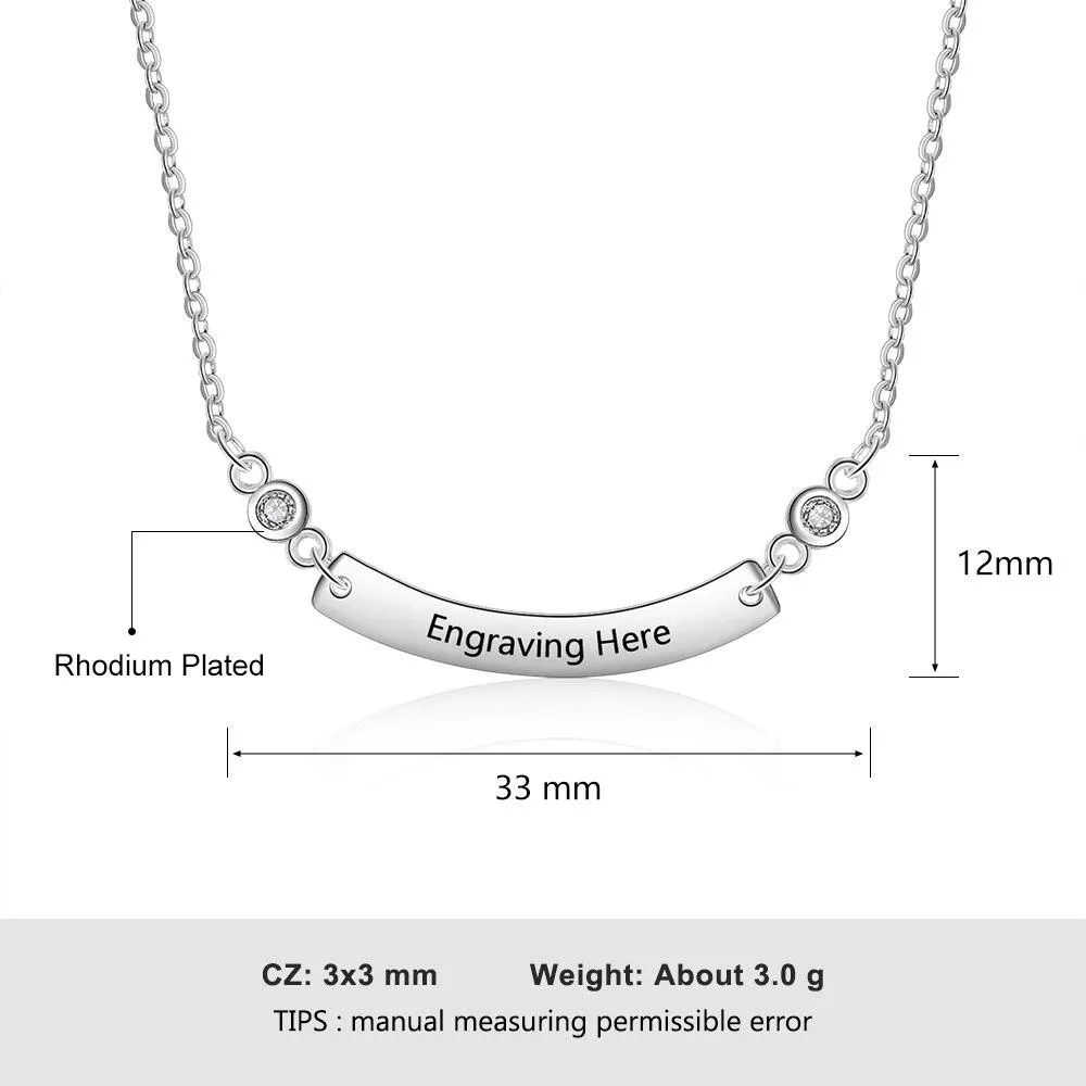 Personalized Stainless Steel Necklace with Customized Engrave Curved Name Bar Pendant, Trendy Gift for Girls