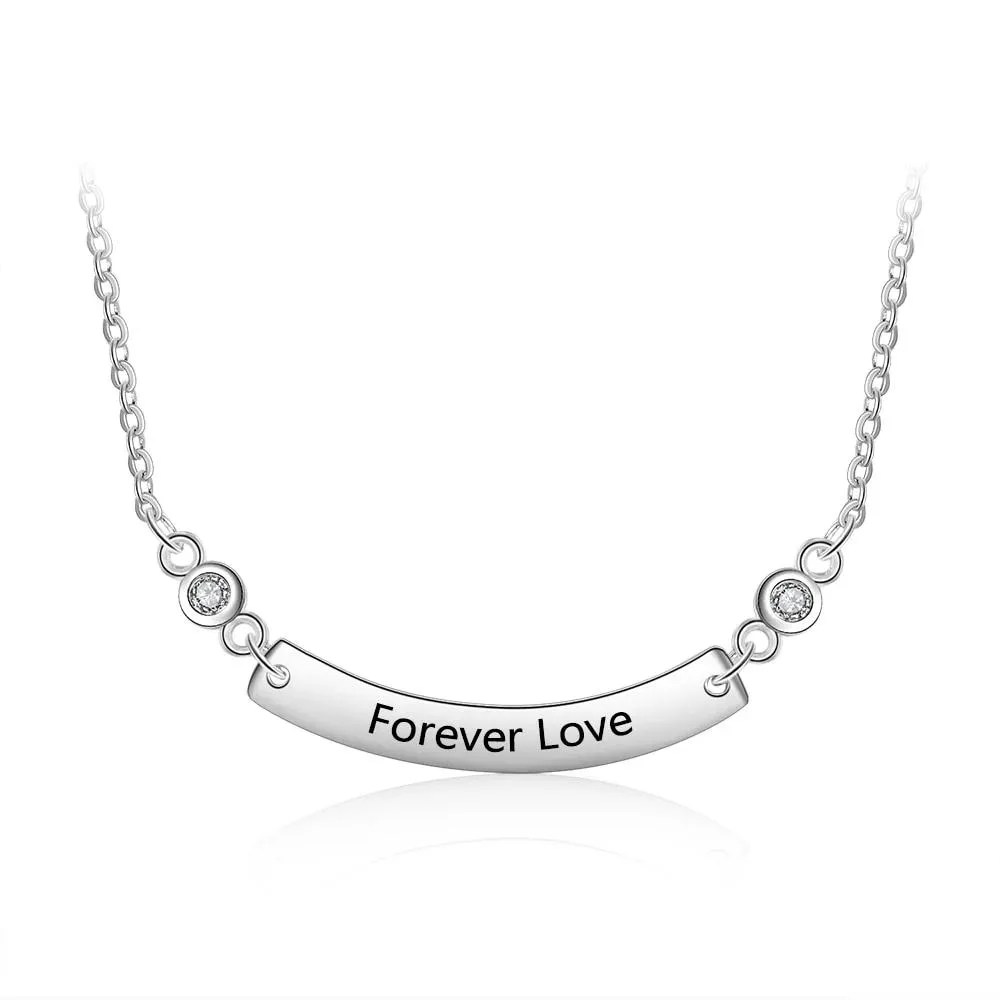 Personalized Stainless Steel Necklace with Customized Engrave Curved Name Bar Pendant, Trendy Gift for Girls