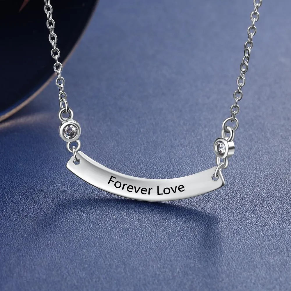 Personalized Stainless Steel Necklace with Customized Engrave Curved Name Bar Pendant, Trendy Gift for Girls