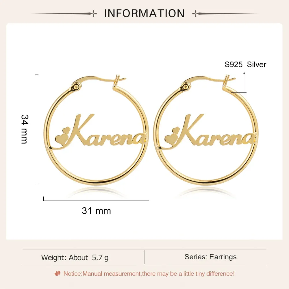 Personalized Sterling Silver Name Hoop Earrings For Women