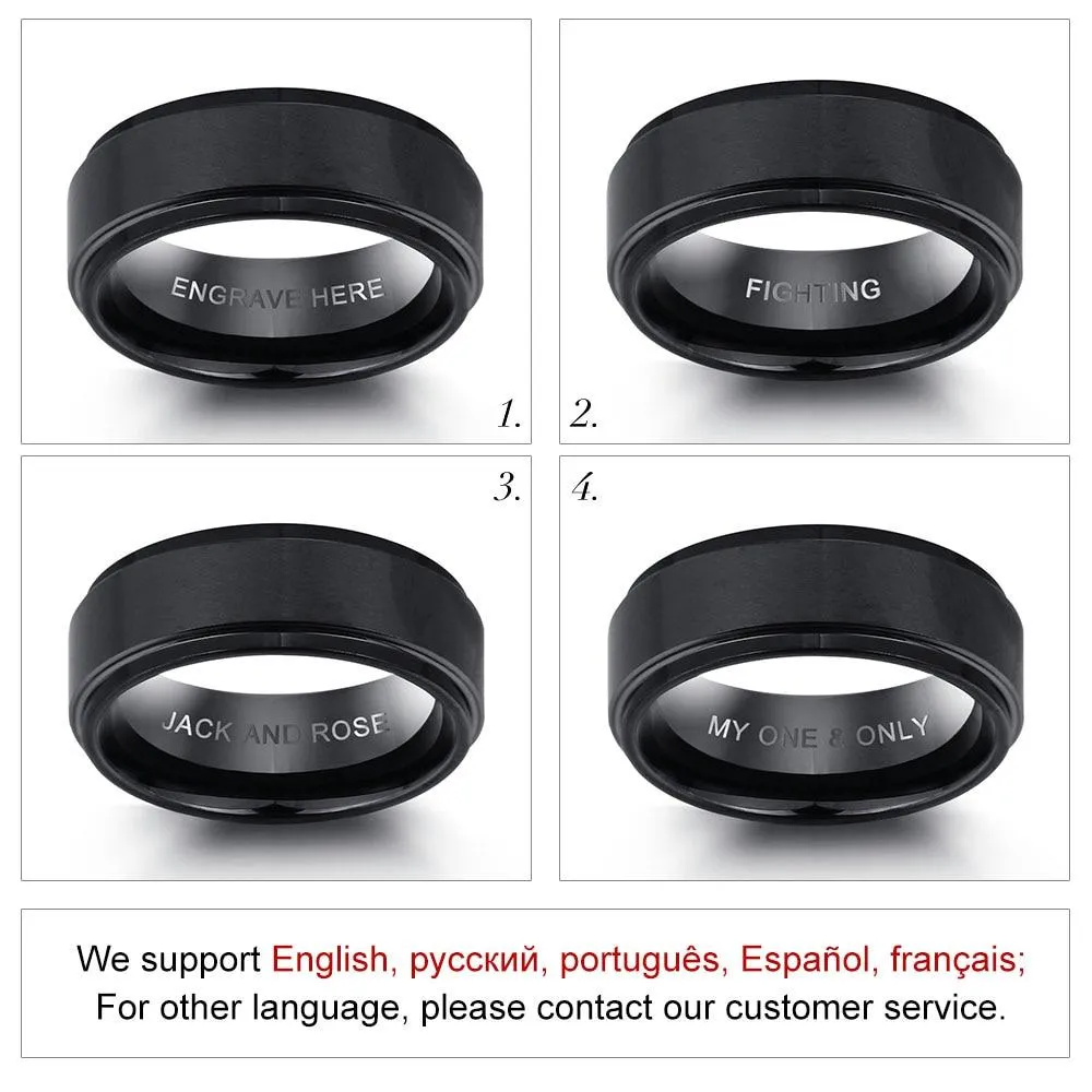 Personalized Tungsten Steel Name Engraved Ring, Fashion Jewelry Gift for Men