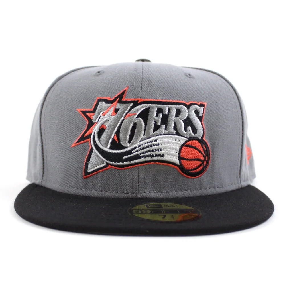Philadelphia 76ers 59FIFTY New Era Fitted Hat (Air Jordan 5 Gray Hot Lava Gray BLACK LAVA RED)