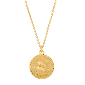 PISCES ZODIAC MEDALLION NECKLACE, GOLD