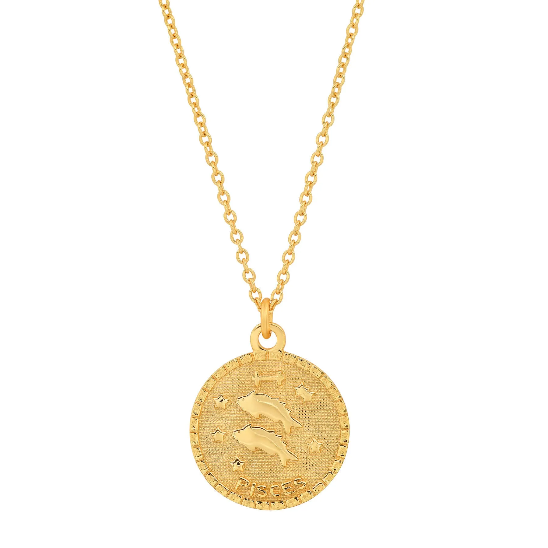 PISCES ZODIAC MEDALLION NECKLACE, GOLD