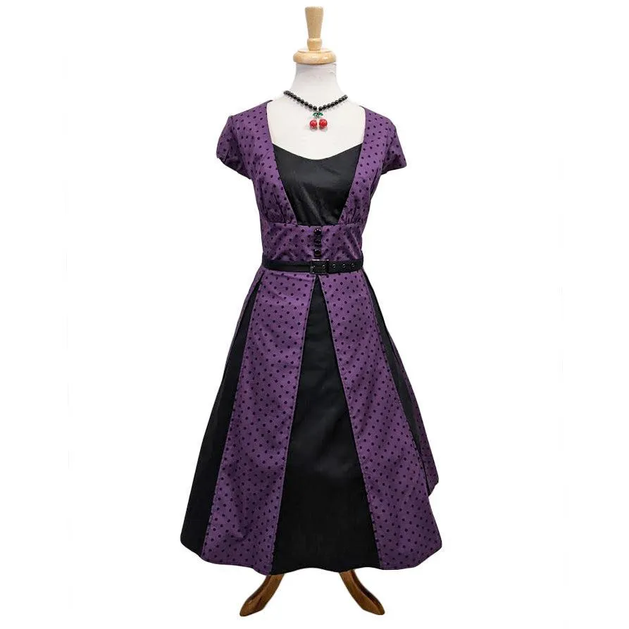 Polka Dot Panel Swing Dress in Purple & Black