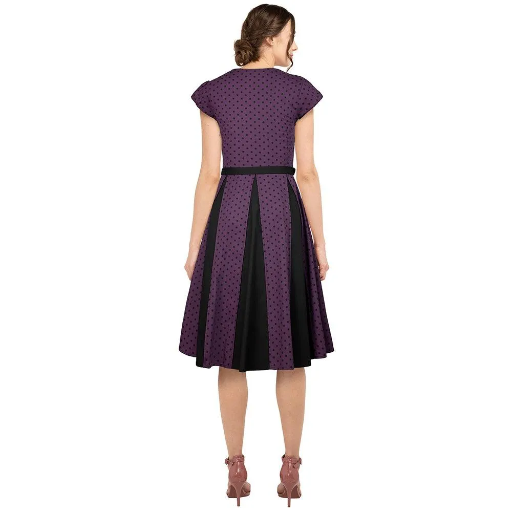 Polka Dot Panel Swing Dress in Purple & Black