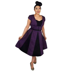 Polka Dot Panel Swing Dress in Purple & Black