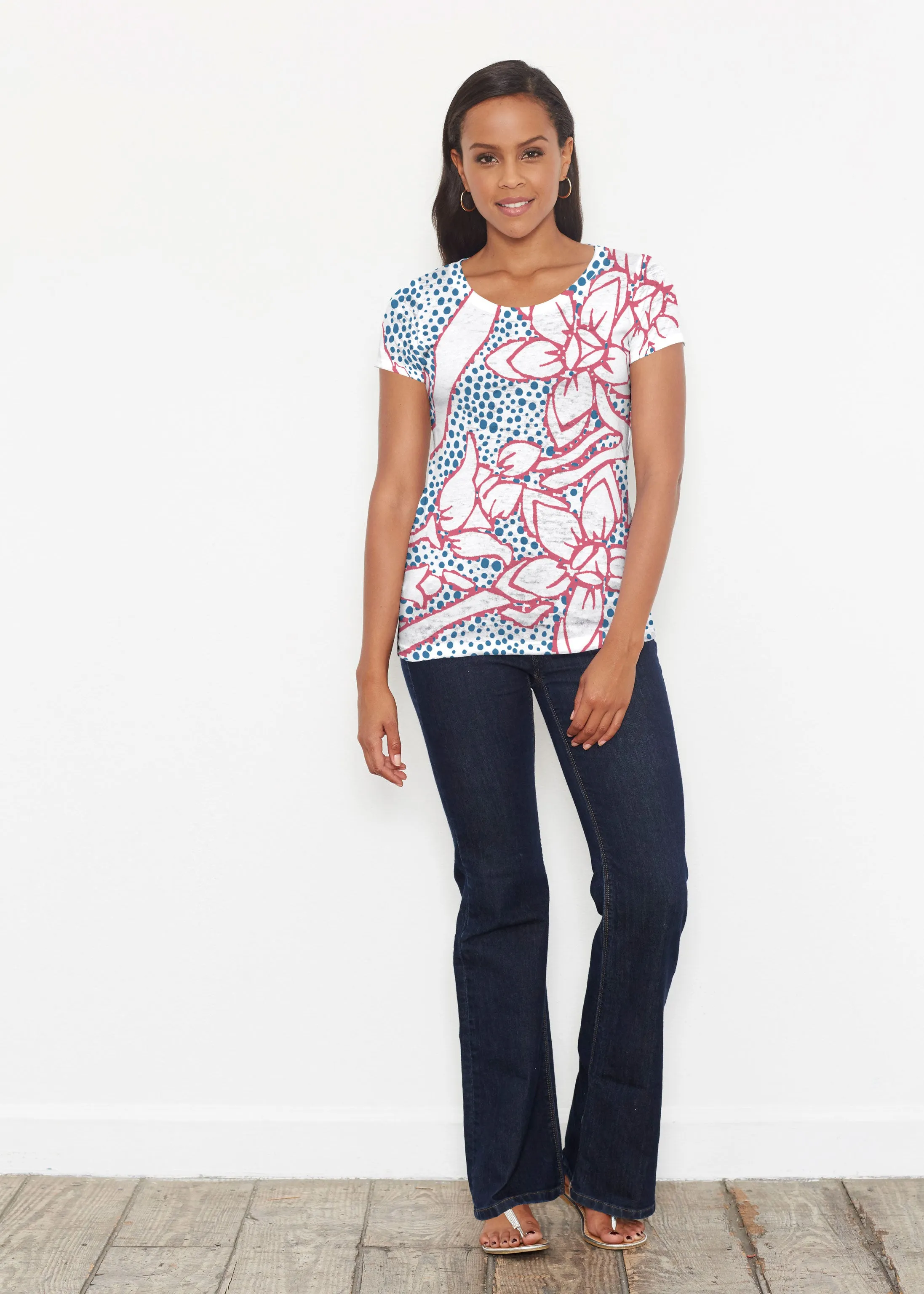 Polka Vine Red-Blue (8131) ~ Short Sleeve Scoop Shirt