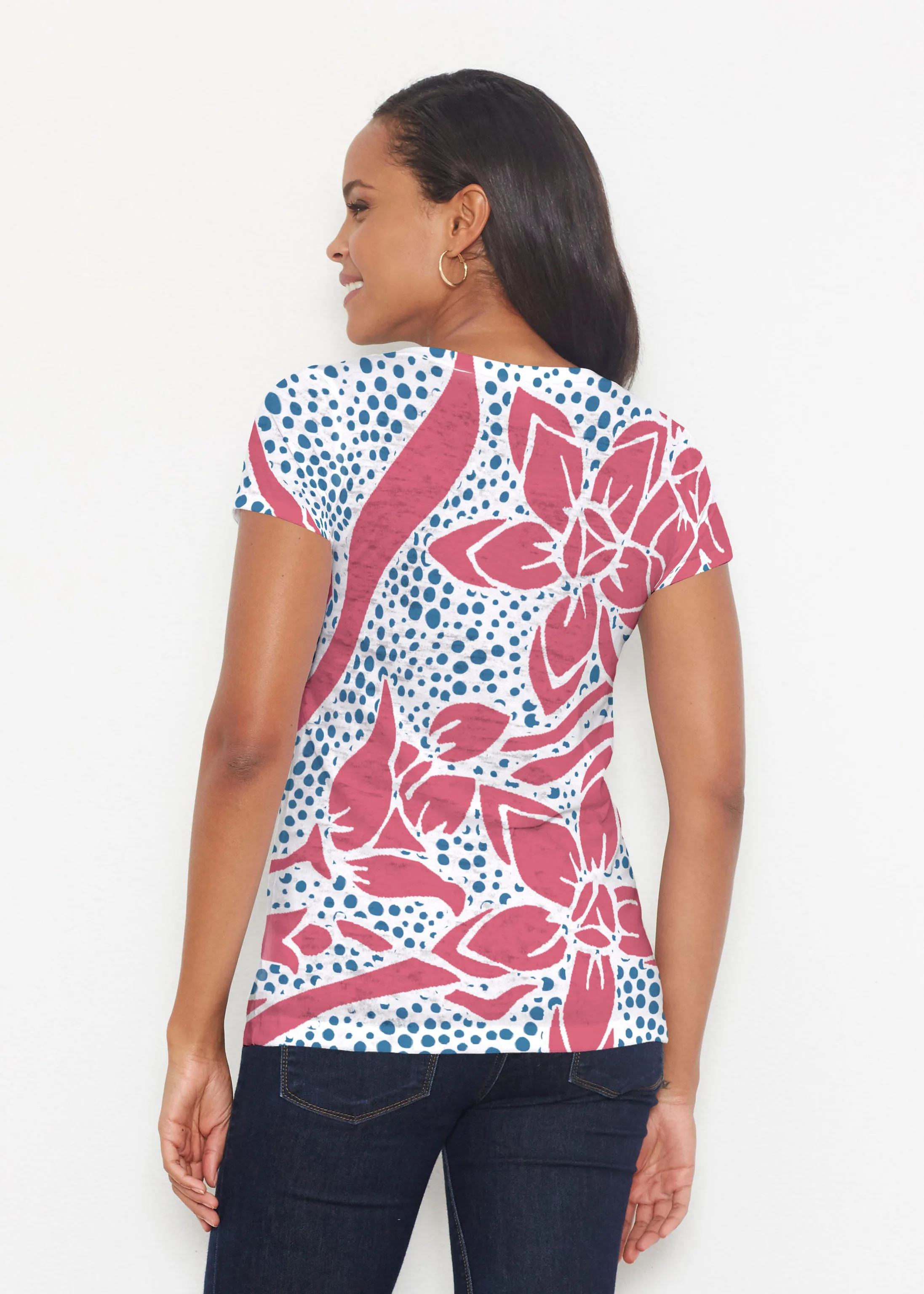 Polka Vine Red-Blue (8131) ~ Short Sleeve Scoop Shirt