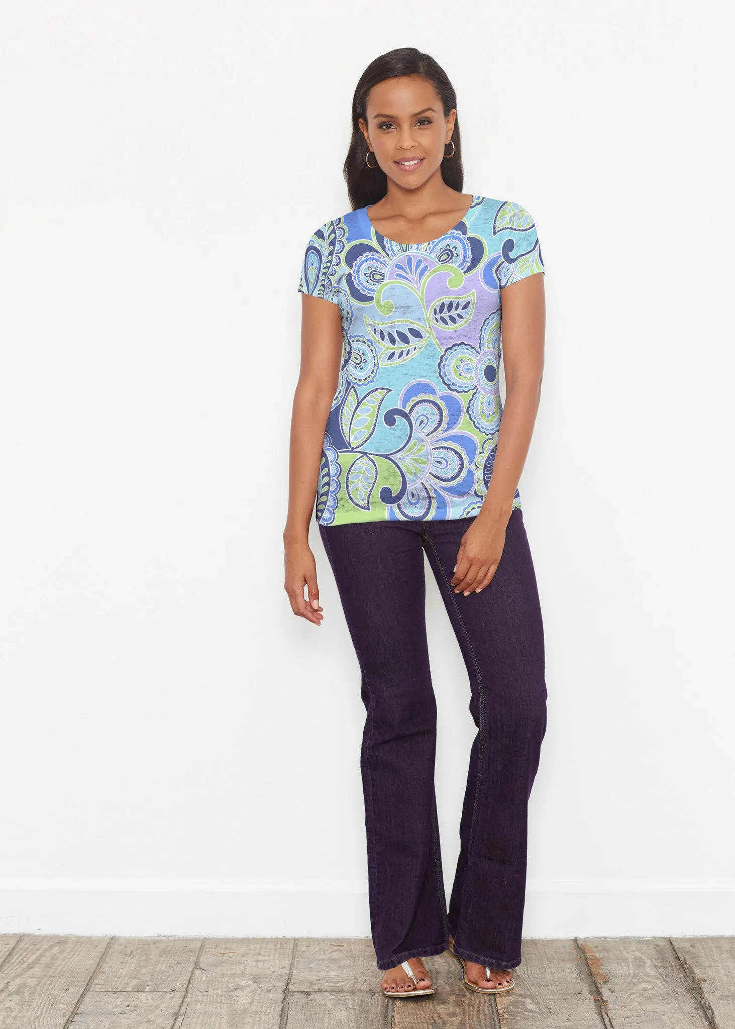 Pop Paisley Blue (13233) ~ Signature Short Sleeve Scoop Shirt