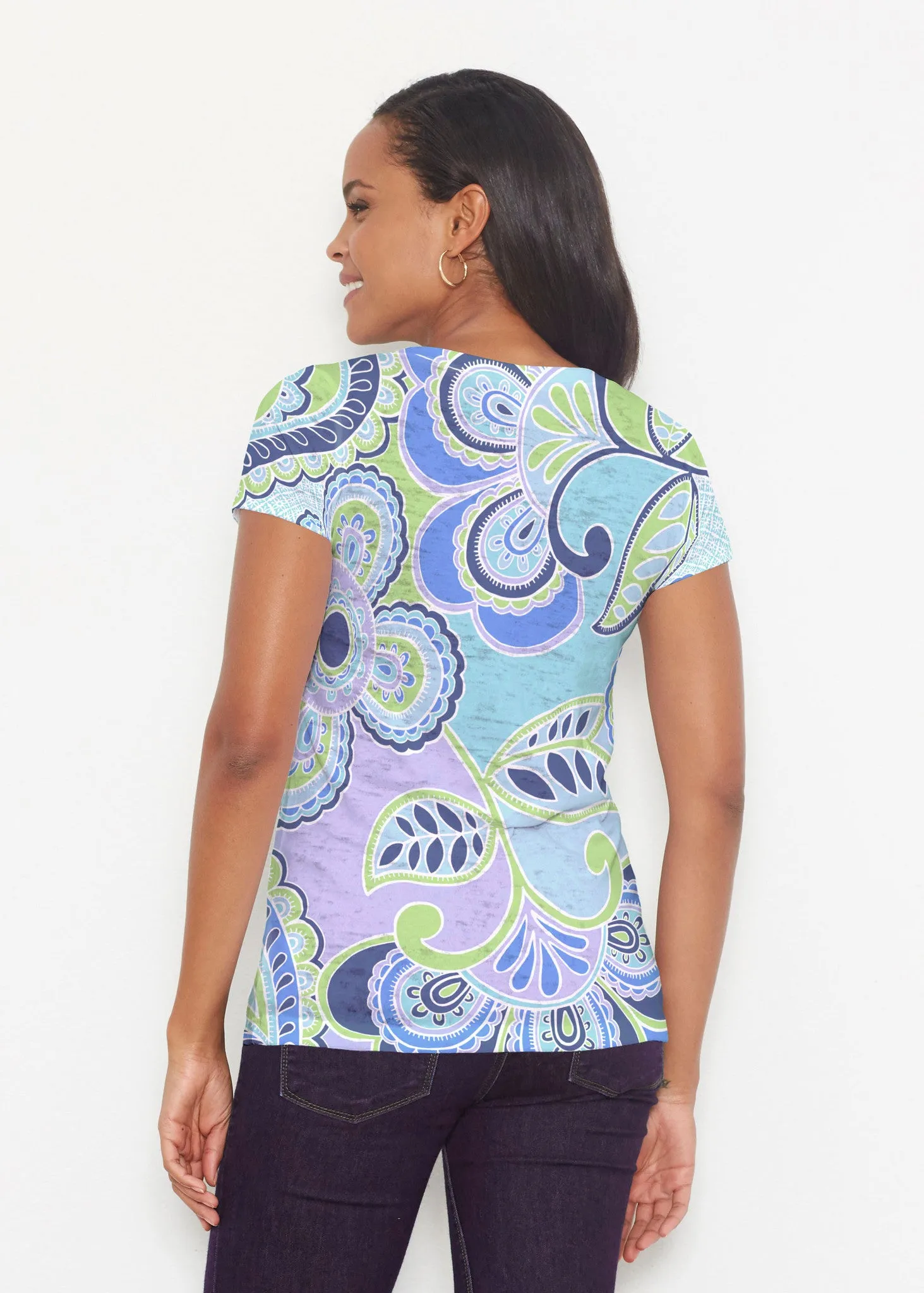 Pop Paisley Blue (13233) ~ Signature Short Sleeve Scoop Shirt