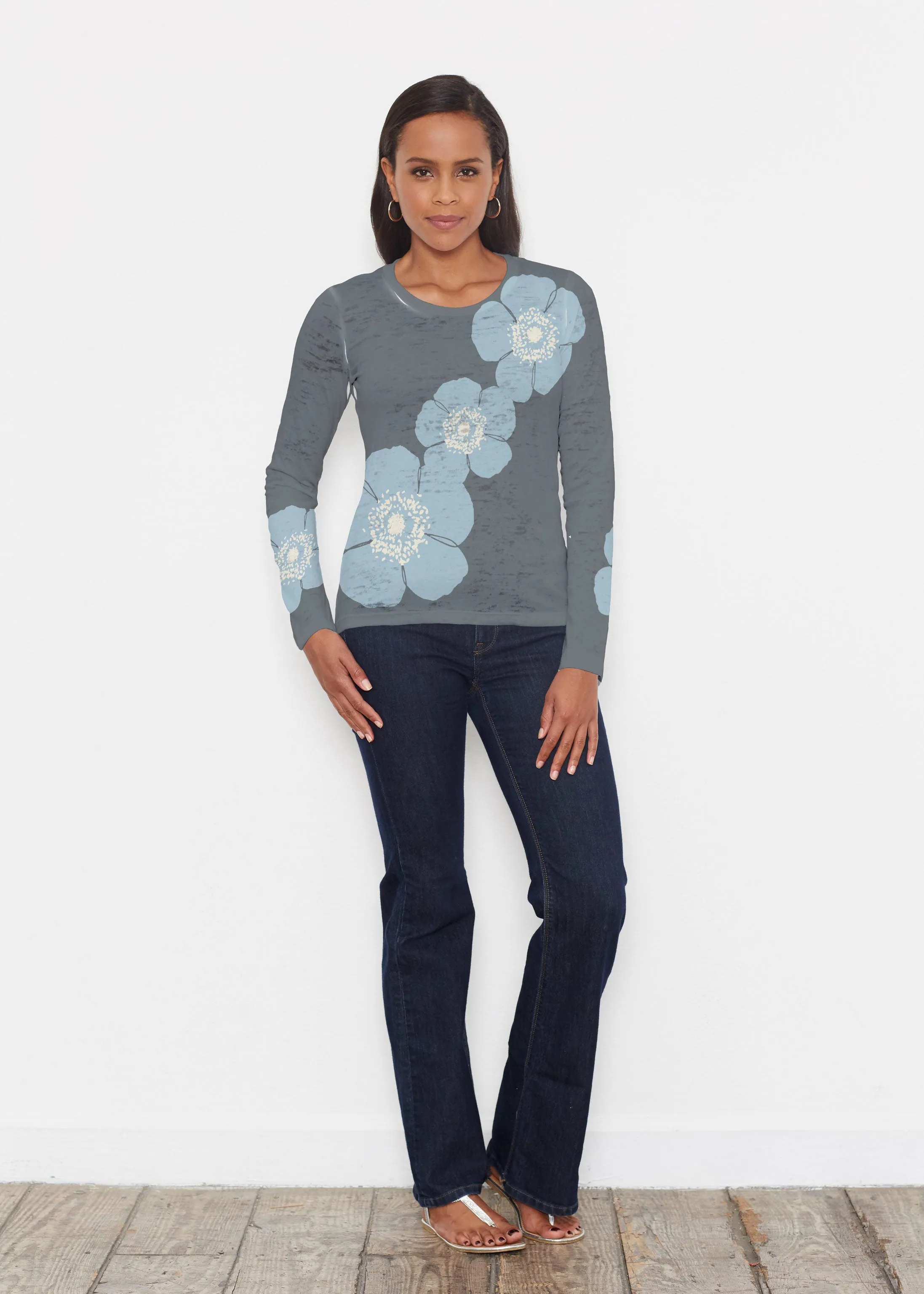 Poppy SteelBlue-Grey (7066) ~ Signature Long Sleeve Crew Shirt