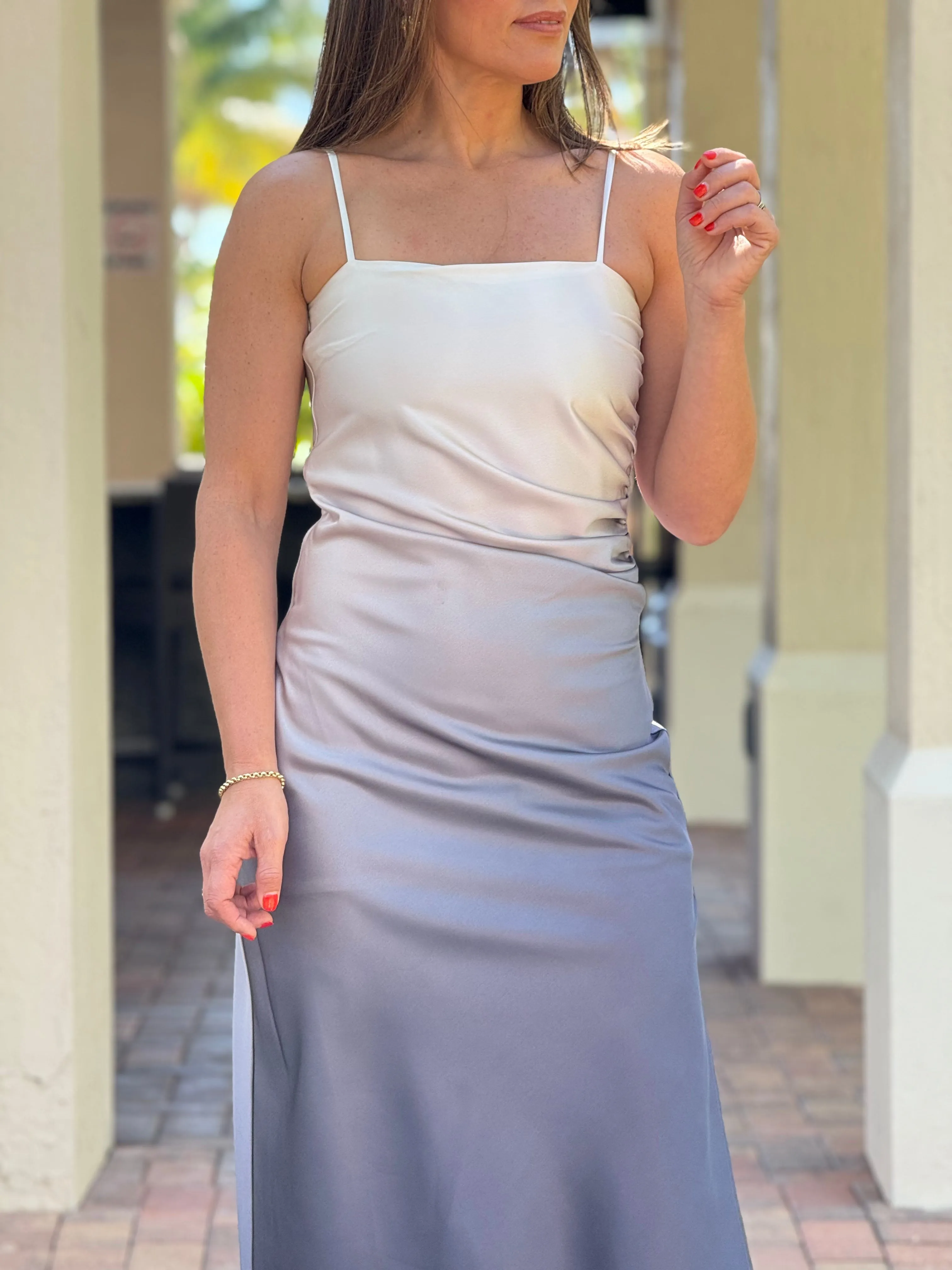 "Wanda" Satin Sleeveless Ombre Midi Dress