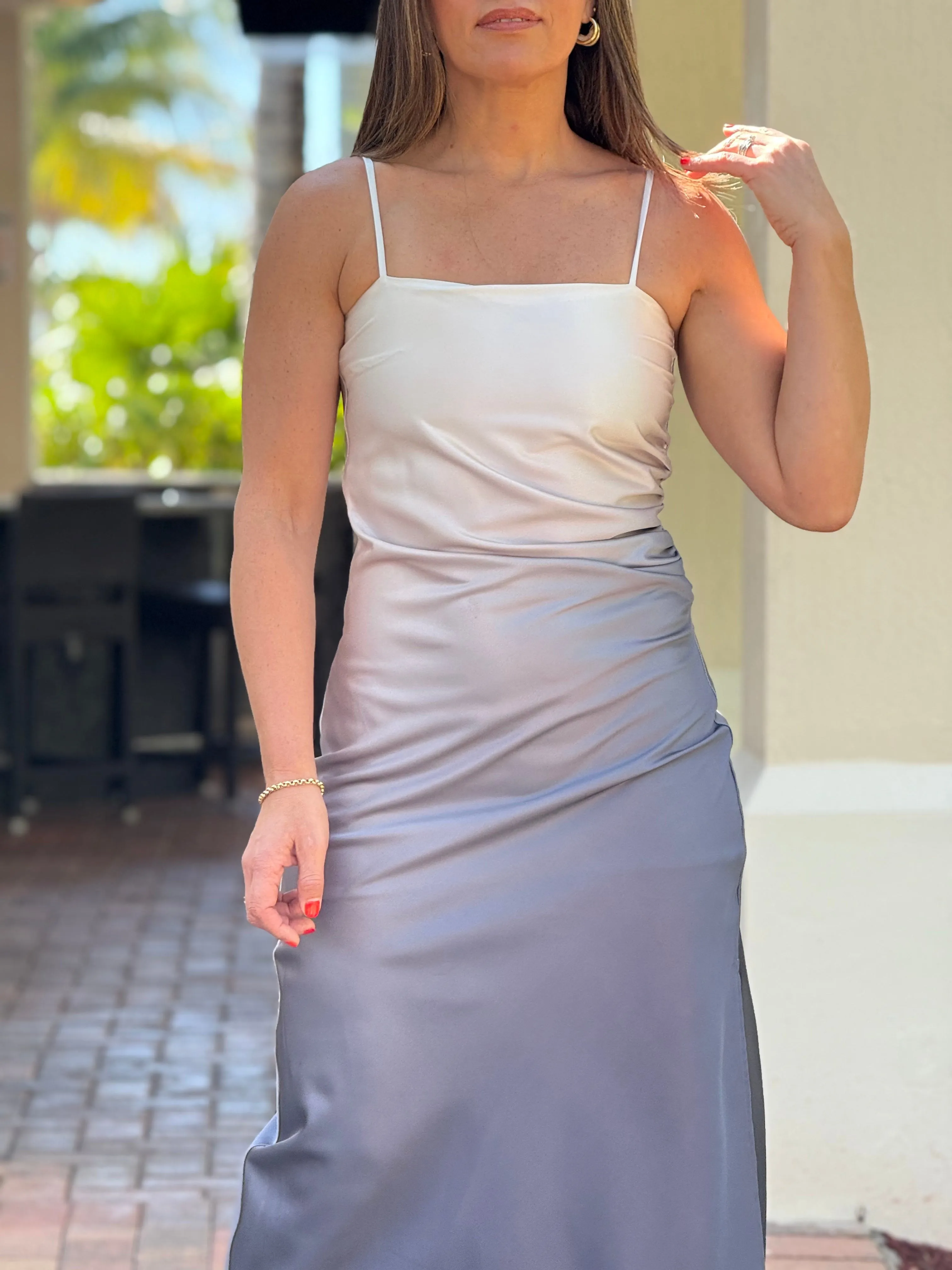 "Wanda" Satin Sleeveless Ombre Midi Dress
